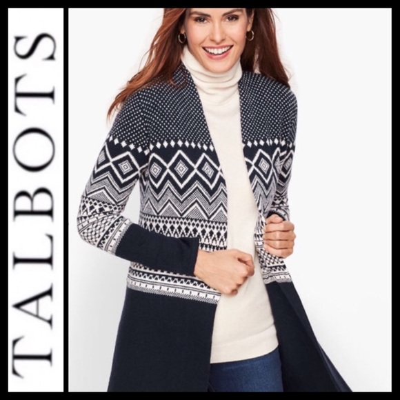 Talbots Fair Isle Open Front Cardigan - Picture 1 of 6